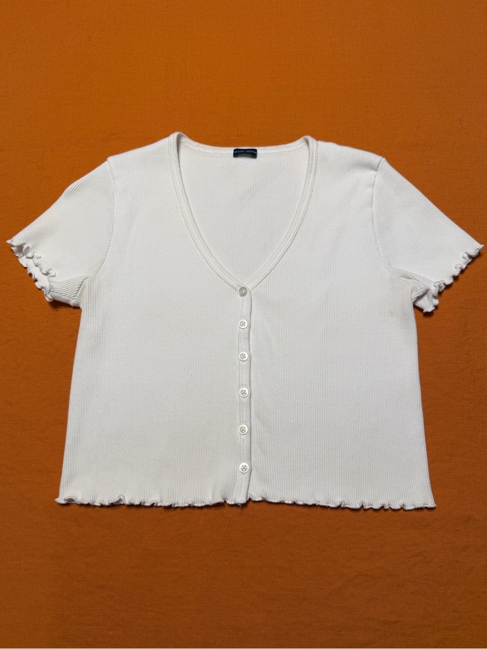 Brandy Melville White Button Up Lettuce Hem Short Sleeve Cardigan Modest School